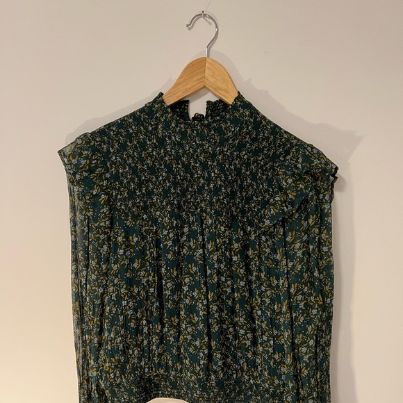 FREE PEOPLE Womens Green Floral Tie Neck Blouse - Picture 3 of 4